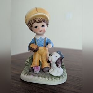 Vintage Homco Boy With Dog Figurine
